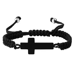 OIDEA Cross Openable Bracelet for Ashes, Stainless Steel Braided Leather Memorial Keepsake Bracelet