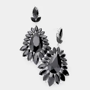 Large Jet Black Pageant Earrings | 491863