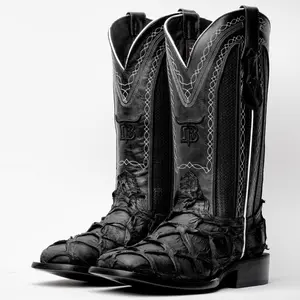 Matte Black Genuine Boots - Square Toe