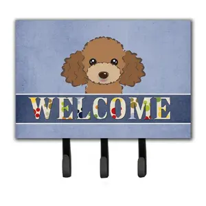 212 MAIN Chocolate Brown Poodle Welcome Hanging Leash & Key Holder Hanger - 6x2x9 In Metal Hook Organiser, Home Decor Accessory
