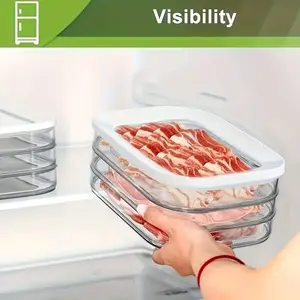 Deli Meat Container for Fridge with Airtight Lid, 3-Layer Lunch Meat Container for Fridge, Transparent Stackable Cold Cuts Storage Containers for Meats Cold Cuts Cheese, BPA Free, 18.6oz, 1Pack