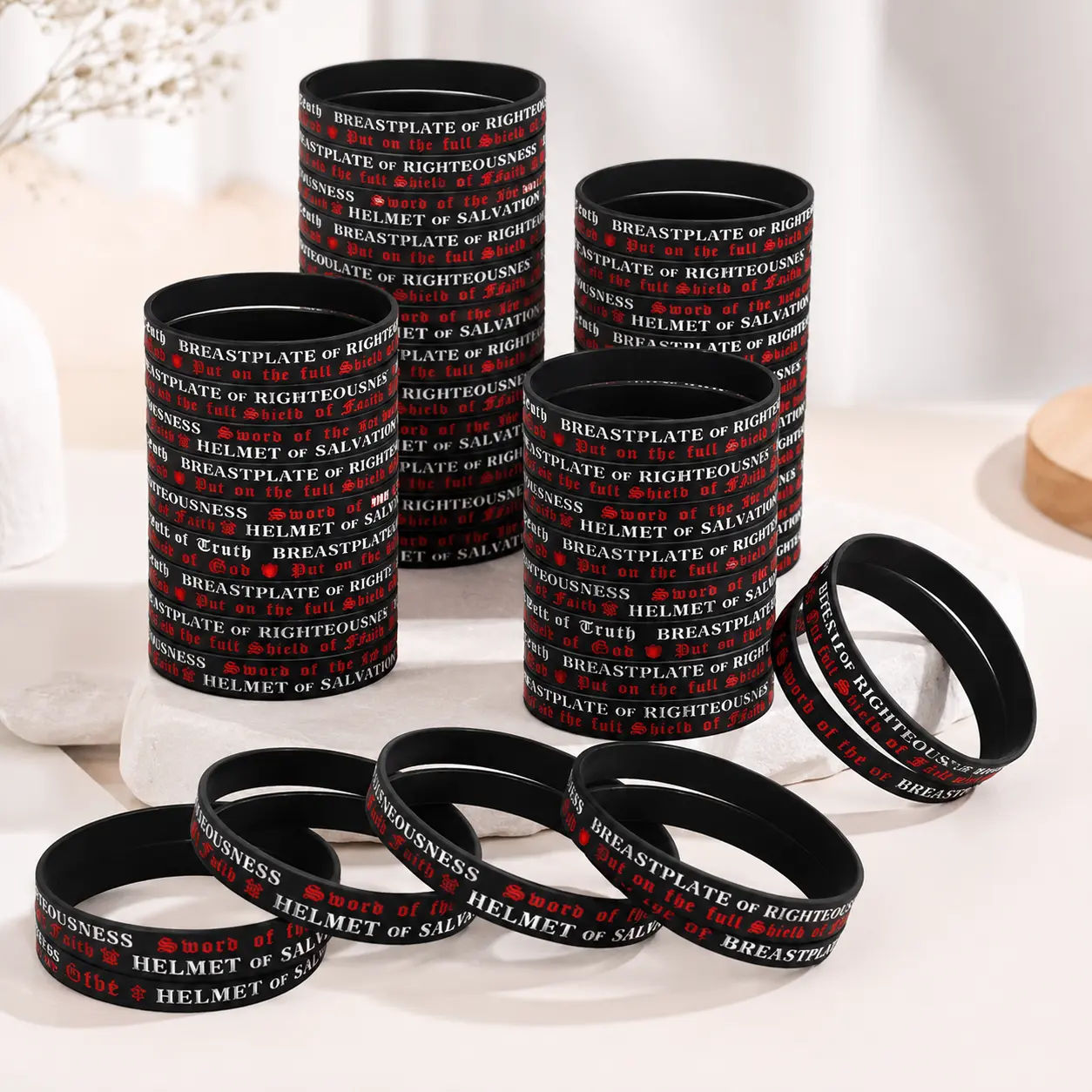 72Pcs Armor of God Silicone Wristbands Religious Faith Scripture Rubber Bracelets Stackable Inspirational Statement Accessories Y2K Aesthetic Accessories for Women, Freak Gifts for Her Church Holiday Present
