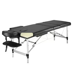 Portable Massage Table Professional Massage Bed Adjustable 3-Fold SPA Bed with Aluminum Legs Carrying Bag for Salon Therapy Home