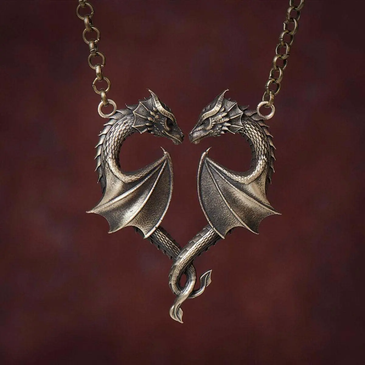 Fashion personality niche double dragon love symbol necklace retro punk hip hop unique unisex jewelry