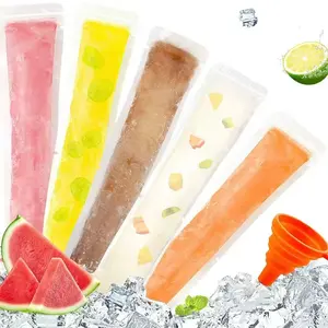 100 Disposable Ice Popsicle Bags Free Freezer Tubes With Zip Seals For Snacks, Yogurt Sticks, Juice & Fruit Smoothies, Ice Candy Pops Comes With A Funnel (7.5"x2")