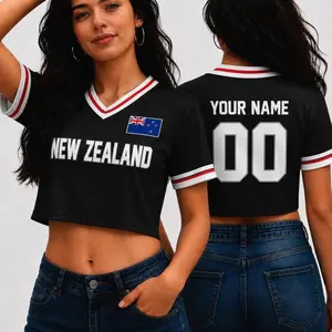 Custom New Zealand Crop Jersey - Personalized Flag Soccer Shirt with Name & Number, Women’s National Team Cropped Football Top