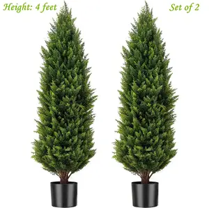 Artificial Topiary Trees 4FT Decorative Faux Cedar Trees UV Resistant Cypress Bushes Potted Plants Fake Green Pine Shrubs for Outdoor Indoor Front Porch Garden Ornament Set of 2 Item Fruit artificial  cedar  trees faux  plant  decor