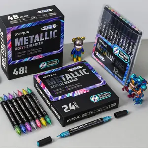 Acrylic Paint Metallic Markers, Automatic ink control Dual Tip (Brush & Fine)for Black Paper & Rock Painting Metallic Acrylic Paint Markers for DIY Crafts, Scrapbooking, Glass, Wood