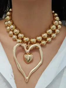 Boho Heart Shaped Beaded Necklace, Chunky Necklace, Elegant Necklace, Gifts for Girlfriend, Fashion Jewelry Accessories for Party, Daily Clothing Decor#Fashionweek#Fallfreshness