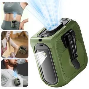 10000mAh Portable Waist Clip Fan with LED Display, 5-Speed Wind Power, LED Lighting, Suitable for Working Fans, Hiking, Fishing, Camping