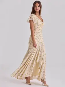 Floral Print Adjustable Waist Midi Dress