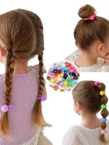 20Pcs Pom Pom Hair Ties Set, Cute Colorful Hair Bands for Kids & Girls, Elastic Ponytail Holders for Toddlers