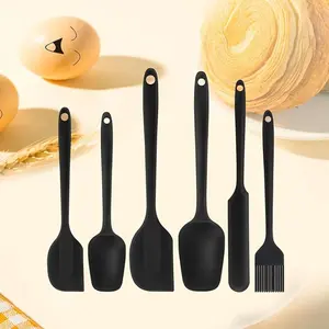 6 Pieces of Non-stick Silicone Spatulas - Seamless Design Rubber Scrapers, Kitchen Scrapers, Flexible, Easy for Baking, Cooking, Scraping and Mixing, Heat-resistant and Dishwasher Safe (Black) Durable Kitchenware
