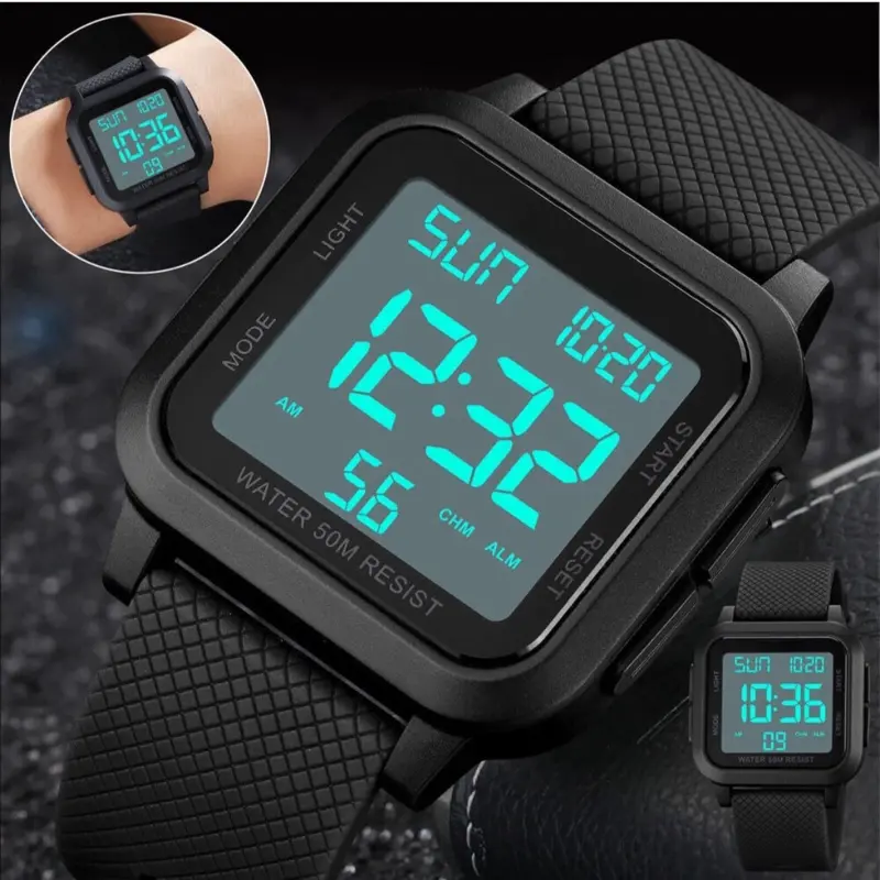 Men's Sports Watch LED Screen Large Digital Face Waterproof Wristwatch with 50M Water Resistance and Adjustable Mode Feature
