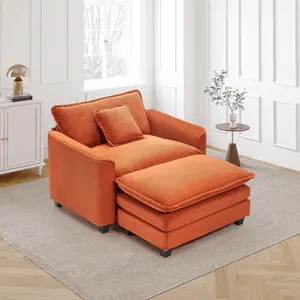 Oversized Chair with Ottoman, Modern Corduroy Sofa Bed, Single Sofa Chaise, Large Upholstered Sofa for Living Room, Bedroom