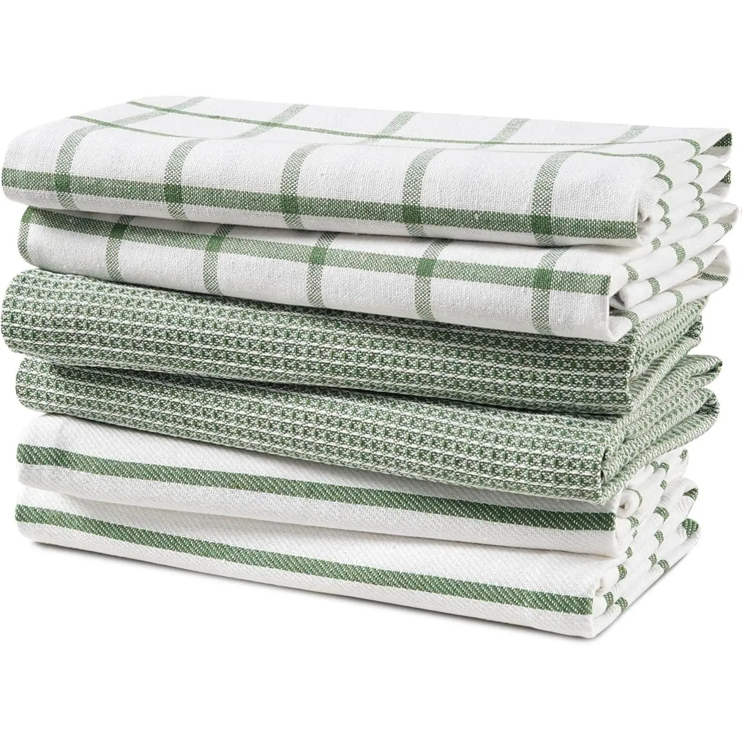 LANE LINEN Cotton Kitchen Towels Set, 6-Pack – Absorbent, Quick-Drying Dish Towels, 18" x 28", Premium Hand and Tea Towels - Olive