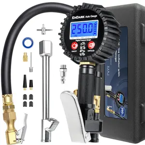 Digital Tire  Gauge with Inflator:  250 PSI Air Compressor Attachment Inflation  with Heavy Duty 360? Air Chuck & Extended Hose and Quick Connect Coupler with Carrying Case