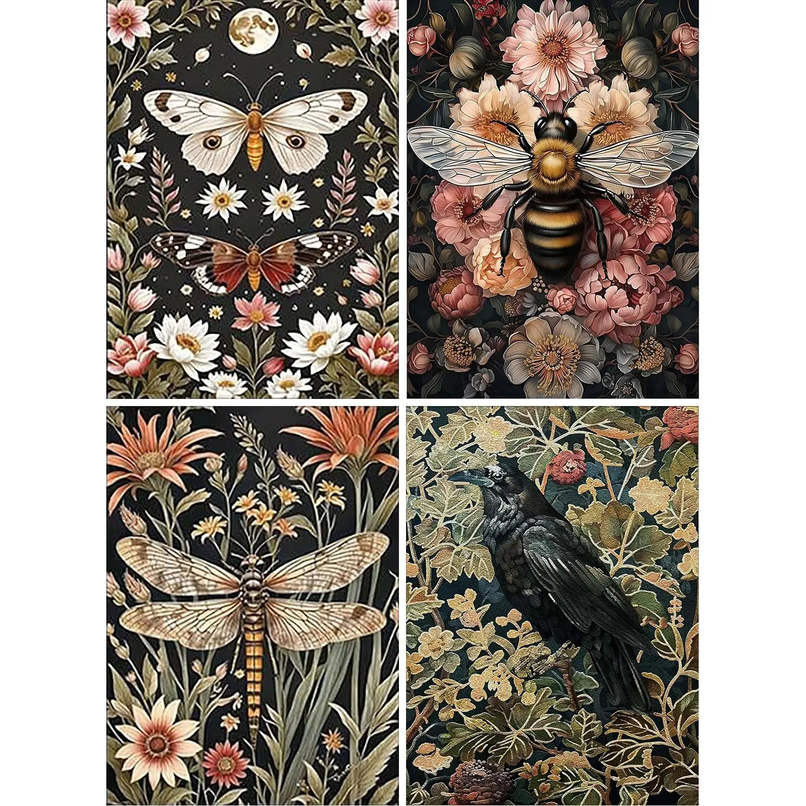 4 Pack Dragonflies Butterfly Bees Bird DIY Diamond Art Kits 5D Full Drill Diamond Dots Paintings with Diamonds Gem Art and Crafts Home Decor