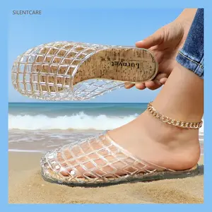 2 psc Women's Fashion Slippers-Slip on Jelly Mesh Slides Comfortable Closed Toe Flats Sandals Summer Beach Slippers BD bowknot design sandal slide europe walking shoes If you have wide or thick feet, order one size larger wedge pony haired flats bridget t