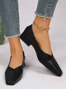 New Women's Square Toe Slip-On Comfortable Mid Heel Shoes, Classic Vintage Style, Elegant, Perfect for Short and Tall People, Versatile Single Shoe