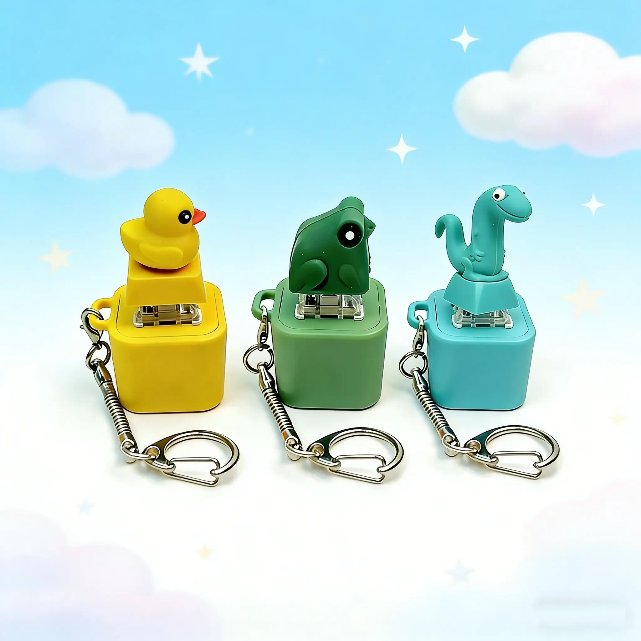 Rechargeable Lizard, Frog & Duck Croaking Keychain-Realistic Sounds LED Lights Fidget Toy for Stress Relief Focus Kids Adults Portable Sensory Item for Halloween Christmas Gifts
