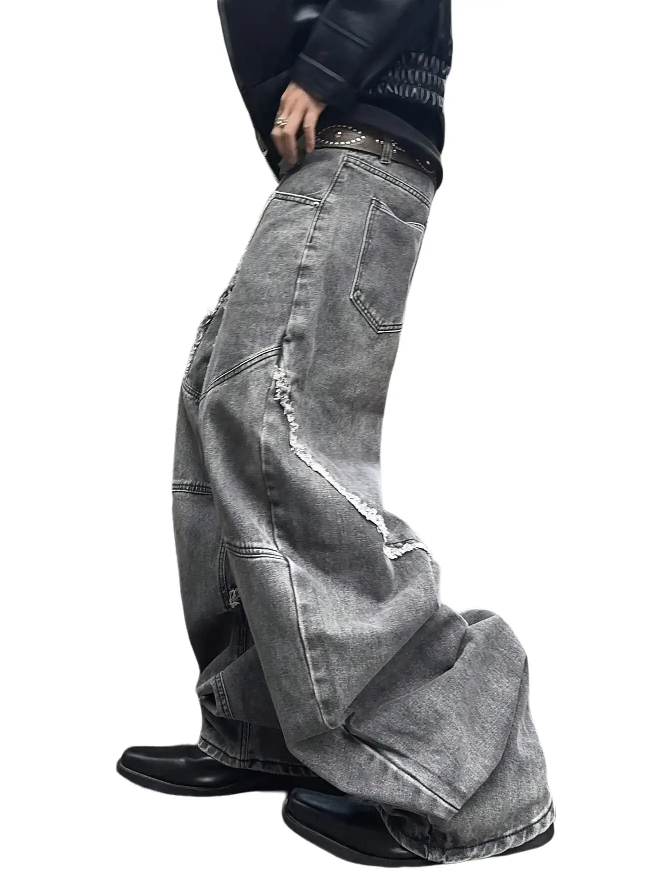 Men's Plain Baggy Denim Pants, Long Casual Loose-Fit Wide-Leg Streetwear Bottoms with Polyester-Viscose Blend for All-Season Menswear, Jeans, Baggy Jeans, Streetwear Clothing, Wide Legs, Cotton Blend, Male Clothing