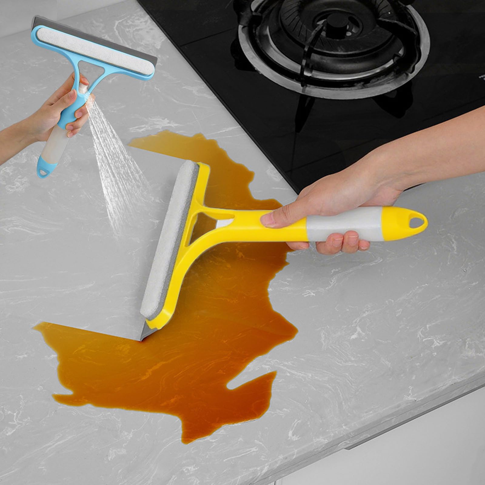 3-in-1 Window Cleaner Tool Kit - Thickened Magic Cloth, Spray-Equipped Scraper, Squeegee for Glass, Shower Doors, Car Windshields Hand Smooth