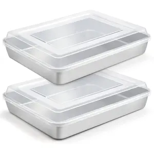 Lasagna Pan 12.3’’ x 9.75’’ x 2’’ Stainless Steel Rectangular Cake Brownie Baking Pan with Lid Non-Toxic Heavy Duty Brush Surface Deep Side Dishwasher Safe 2 Pans+2 Lids
