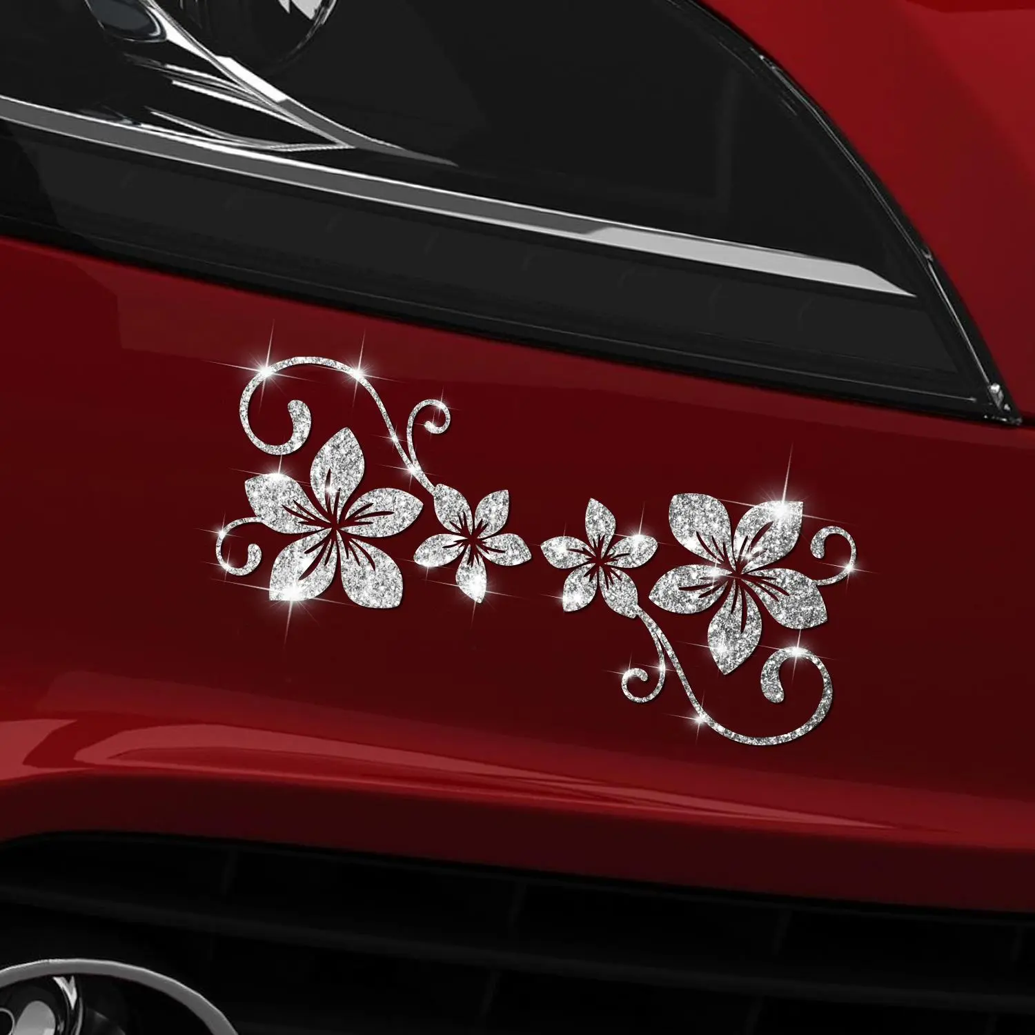 1 Sparkling Four Vine Flower Car Sticker Self Adhesive Vinyl Easy to Install Suitable for Cars, Motorcycles, Trucks, etc