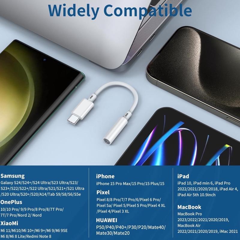 USB C to 3.5mm Headphone Jack Adapter for iPhone 16/16 Pro/15/15 Pro/Pro Max/Plus, Type C Aux Audio Dongle Cable Cord Compatible with iPad, Samsung Galaxy S23/S23/S22/S21Ultra, MacBook,Note 2 Pack