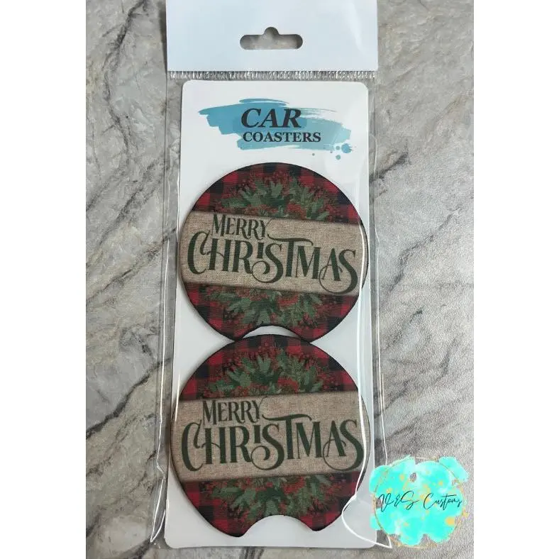 Merry Christmas - Car Coasters (Set of 2)