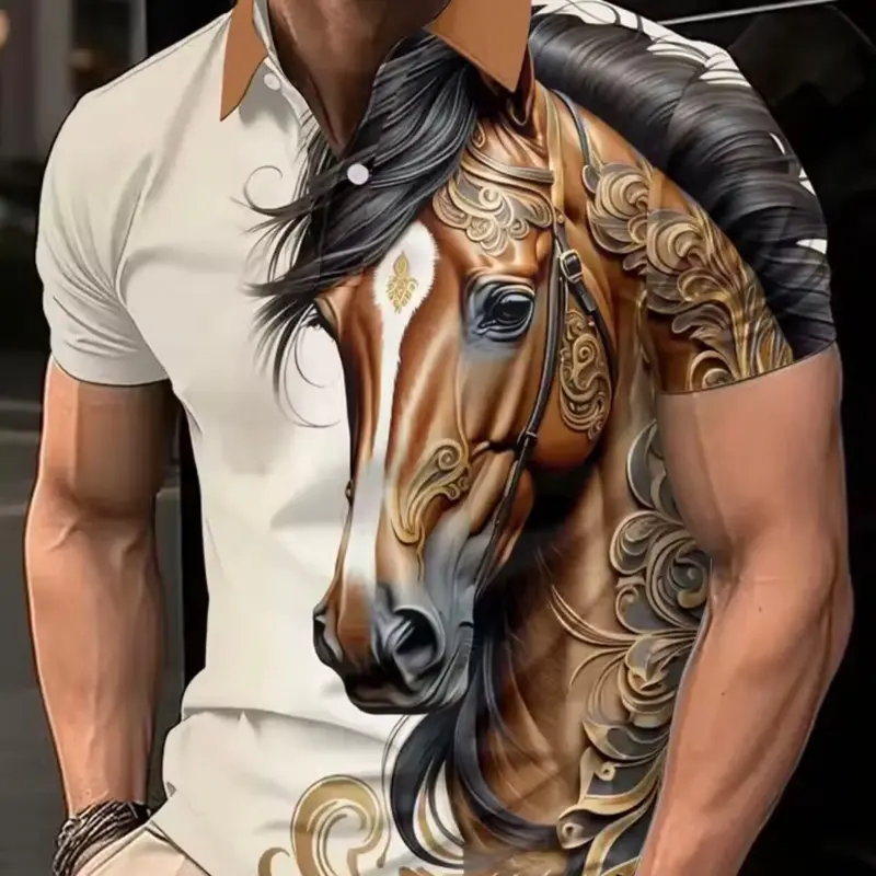 Menswear Shortsleeve Polo Shirt with Horse Design - Casual Style for Men - Top, Tropical funny beer