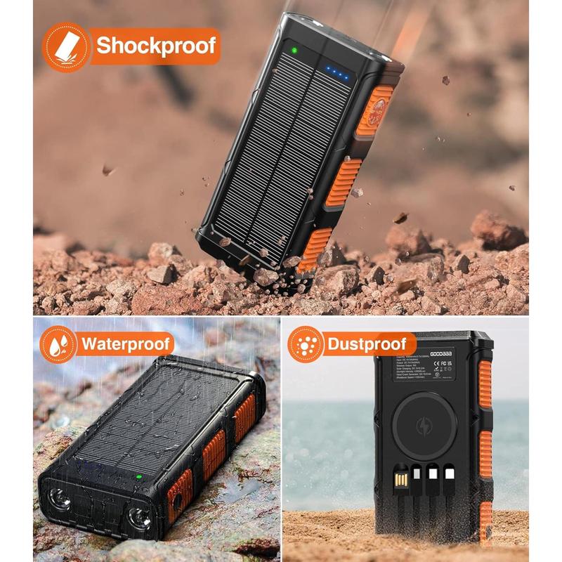 Power bank wireless charger 45800mah built in hand crank and 4 cables 15w fast charging power bank 7 outputs 4 inputs solar portable charger sosstrobestrong flashlights compass