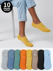 Comfortable Low-Cut Breathable Invisible Socks, Unisex Casual Daily Wear, All-Seasons, Random Colors, 10 Pairs