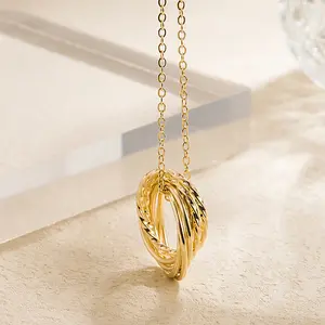 Fashionable European and American Style Double Ring Pendant Necklace Multi Ring Interlocking Design Available in Gold and Silver Perfect for Any Occasion,Fashion Accessories for Outdoor,Daily Clothing Decor