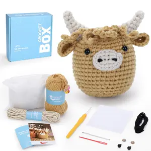 Highland Cow Crochet Kit, 1 Set DIY Highland Cow Beginners Crochet Kit, Including Soft Yarn, Polyester Nylon Yarn, Step-by-Step Video Tutorial, Hook, Stitching Needle, Holiday Birthday Gift for Adults, Handmade Gifts, Handmade Crafts