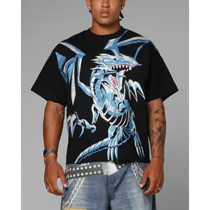 Loiter X Yu-Gi-Oh! Blue Eyes White Dragon Rhinestone T-Shirt Black