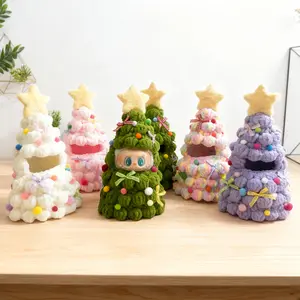 Handmade Crochet 17cm Doll Clothes Christmas Tree Sweater Outfit for Labubu Christmas Tree Figures Clothes, Cute Clothes for Dolls Cosplay or Party Hand-Knitted