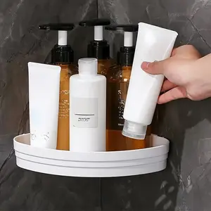 Plastic Corner Storage Shelves, Non-Perforated Wall-Mounted Bathroom & Kitchen Storage Racks, Triangle Shaped Organizer For Shampoo & Cosmetics,