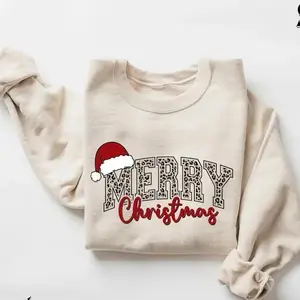 Cute winter Merry Christmas T-shirt, sweatshirt, or hoodie in a retro crewneck style—soft cotton women’s top, perfect festive Christmas gift.