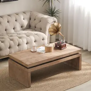 Modern Rustic Wood Coffee Table – Rectangular 47.6''x23.6''x16.3'' Floating Top Living Room Center Table |   Stylish Industrial & Farmhouse Accent Table for Apartment, Lounge & Home Decor