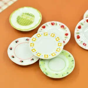 10 piece Mini Food Toy Flower Plate Dollhouse Kitchen Scene Desktop Decoration Resin Accessories Dessert Plate Shoe Buckle Refrigerator Sticker Phone Case DIY Accessories Photography Prop Model Decoration Style Random