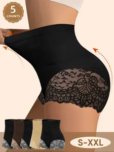 Women's High-Waisted Lace Patchwork Underwear Set, Available in Multiple Colors, Sizes S-Xxl, Seamless Design, Butt Lifting, All Seasons