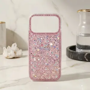 Bling Glitter Sparkle Phone Case with Crystal Rhinestone Diamond Border, Full Coverage Shockproof Stylish Drop Protection Cover, TPU+PC Hard Shell Glitter Case For iPhone 11-17 Pro Max Air Plus Full  Stylish Protection Coverage Drop Protection