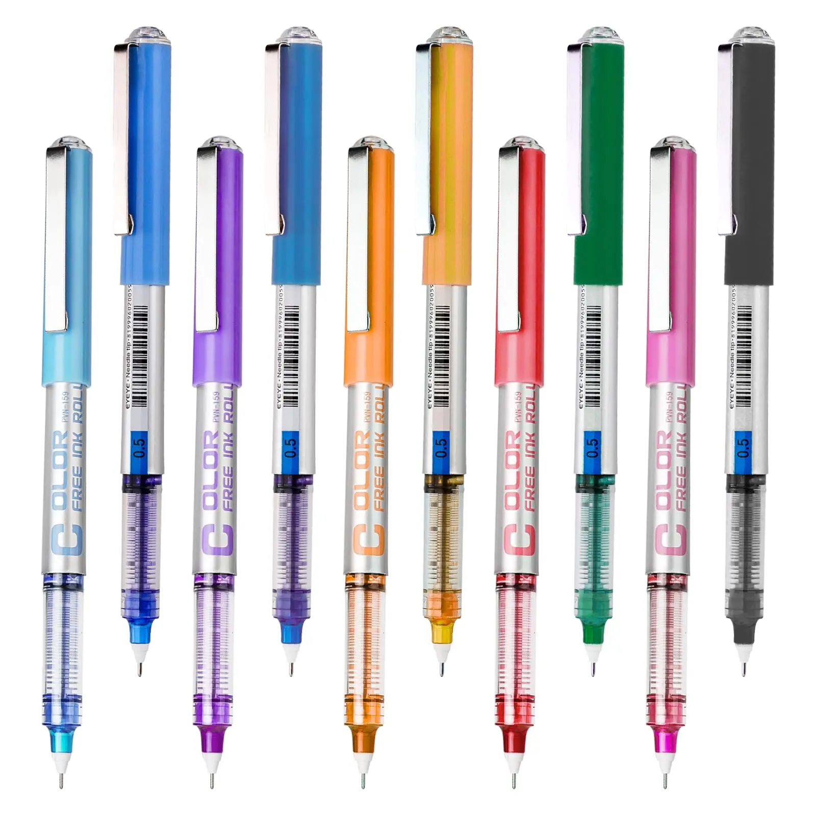 EYEYE PVN159 0.5mm Extra Fine Point Needle Rollerball Pens, 10 Assorted Colors Quick Dry Liquid Ink Set with Refills, Smooth Writing Pens for Journaling, Office Use & Gifting, Smooth Writing Pen summerwins Colorful Marker Set