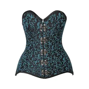 Top Drawer CURVY Teal Brocade Double Steel Boned Overbust Corset