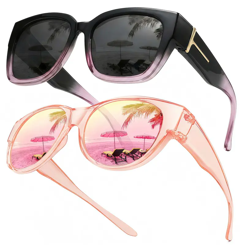 EUNOIALENS Women's Oversized Square Polarised Lens Sunglasses - Polycarbonate Wraparound Full Rim, UV400 Protection, T-Zone Temples, Casual Driving, Daily Wear Stylish Accessories