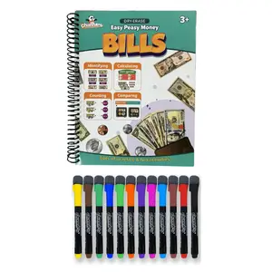 Channie’s Easy Peasy Dry Erase Money Book: Bills with 12 Vibrant Colorful Dry Erase Magnet Markers