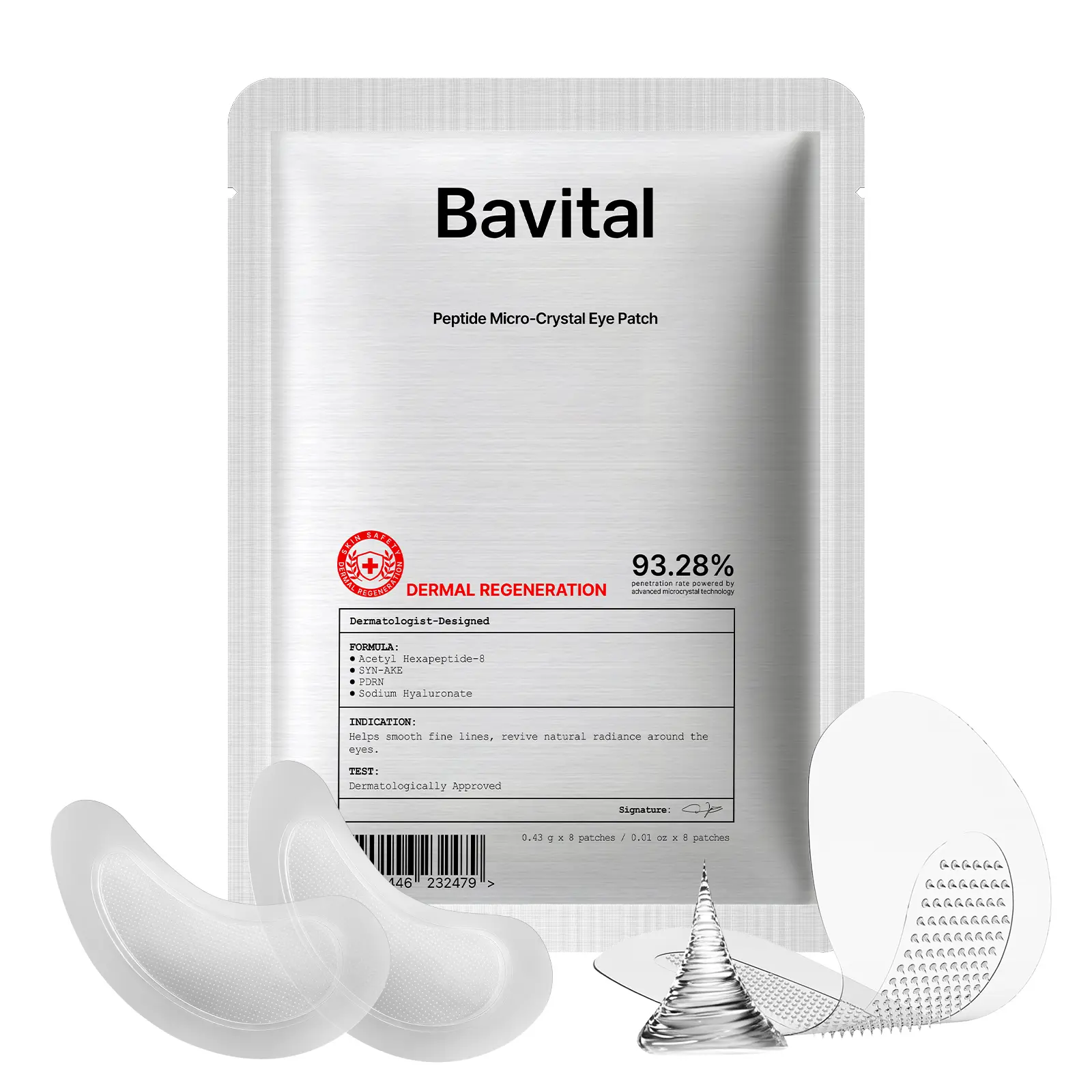 Bavital Microneedle Eye Patches, Painless Under Eye Microdart Eye Patches for Wrinkles, Smile Line Korean Skincare Technology to Firm, Smooth, Plump, Fine Lines, 1 Pair