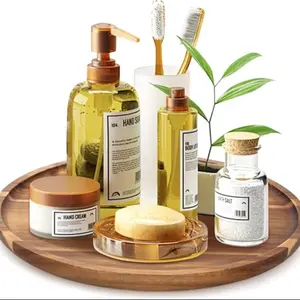 Multifunctional Wooden Tray, Decorative Round Jewelry Storage Tray for Bathroom Vanity, Rustic Farmhouse Coffee Table Decoration, Bathroom Organizing Accessories